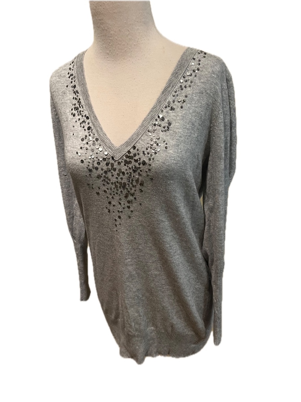 EILEEN FISHER SOFT GRAY COTTON/CASHMERE HOLIDAY BANGLES LONG PULL SWEATER LN S